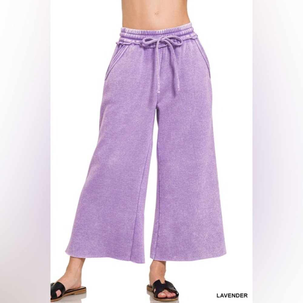 Closeout Lavander Zenana ACID WASH FLEECE PALAZZO SWEATPANTS